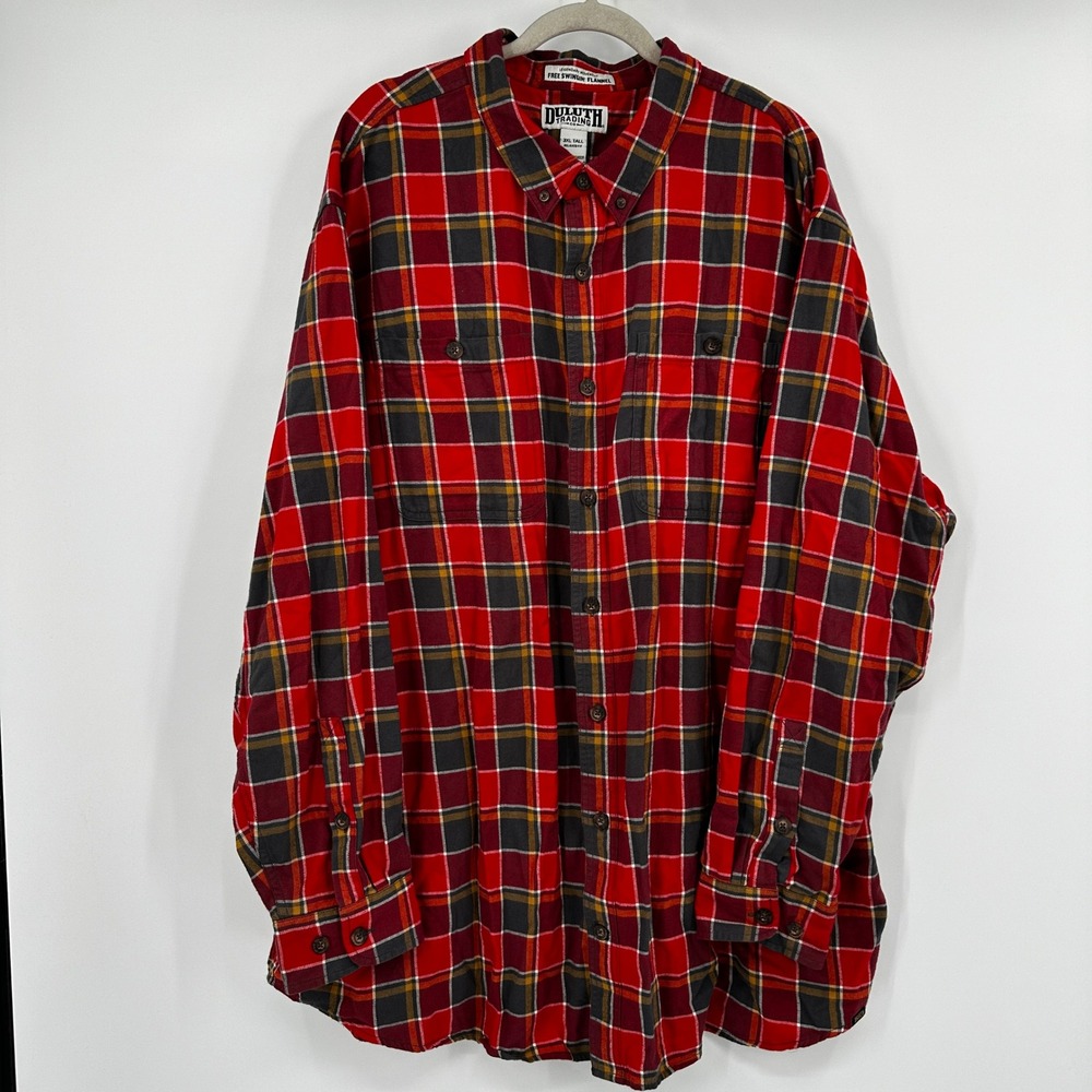 Duluth Trading Co Mens 3XL Tall Free Swingin Flannel Shirt Red Plaid Lumberjack